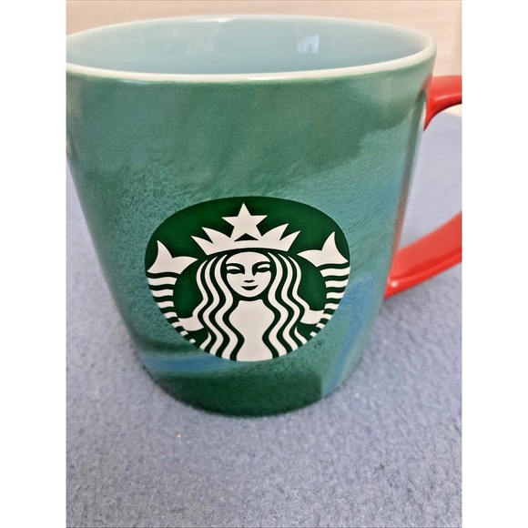Starbucks Christmas 2024 Blue/Green 11 fl oz Mug w/Red Handle & Green Logo - Picture 2 of 10